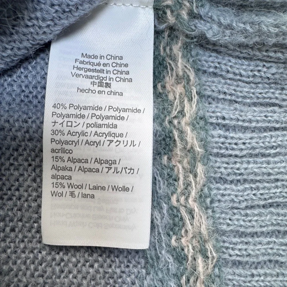 J. Crew Fair Isle Alpaca Wool Blend Yoke Sweater Dusty Blue BD152 Womens L NWT